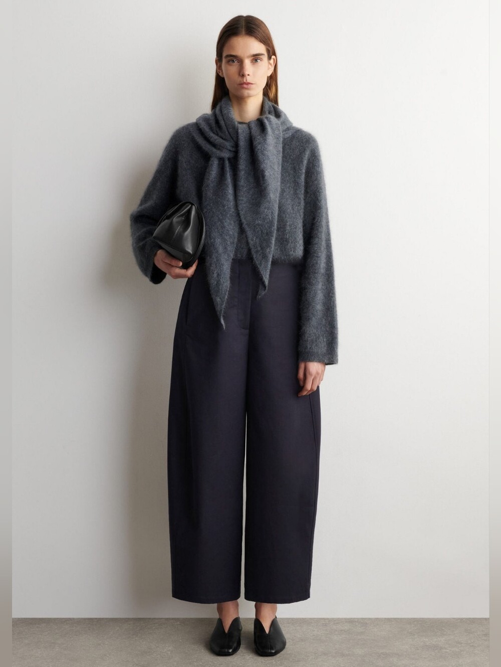 NWT Cos Barrel Leg Cropped Cotton Pant Relaxed Ankle Trousers Navy Blue US8 M